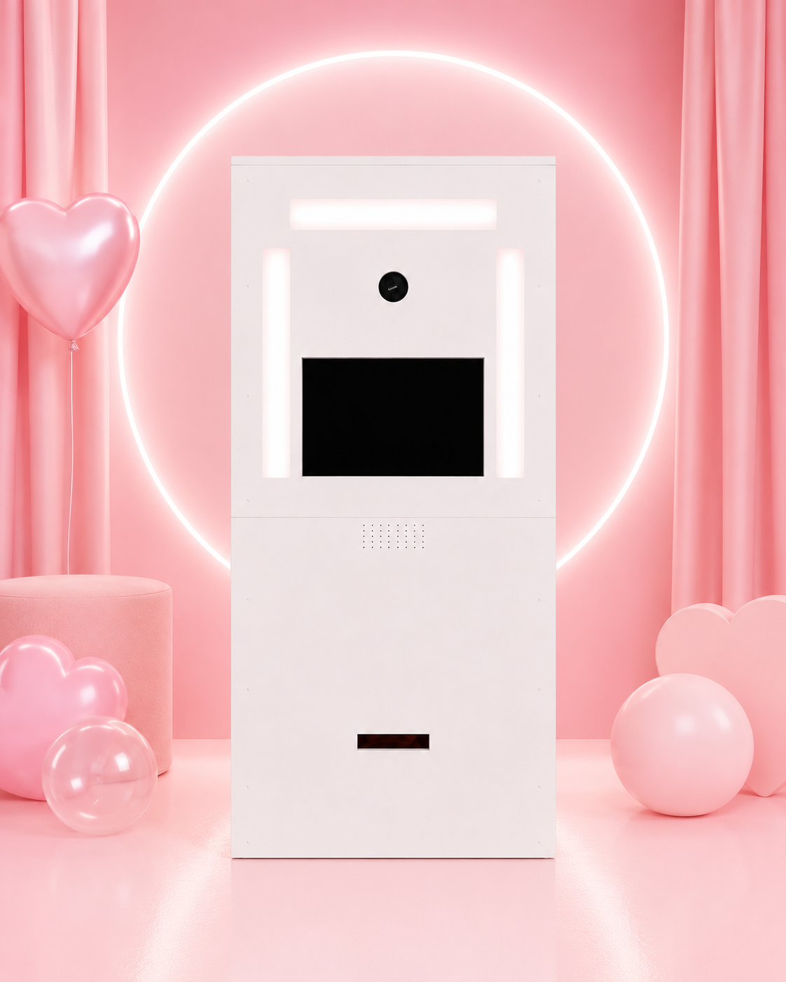 Purimo photobooth centered in a pink event styling setup